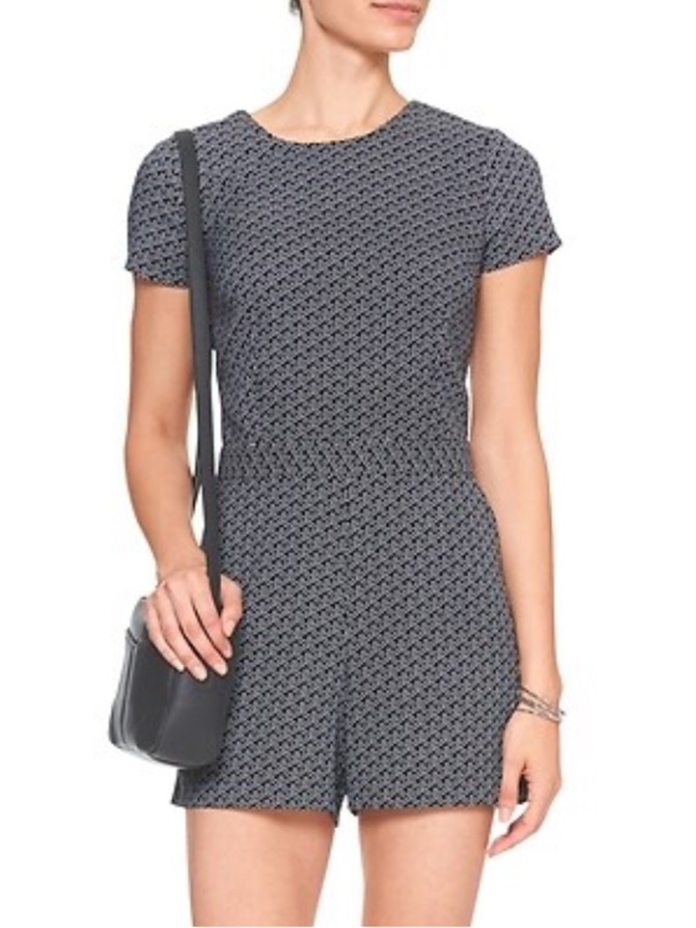 Banana Republic Black Geometric Short Sleeve Romper